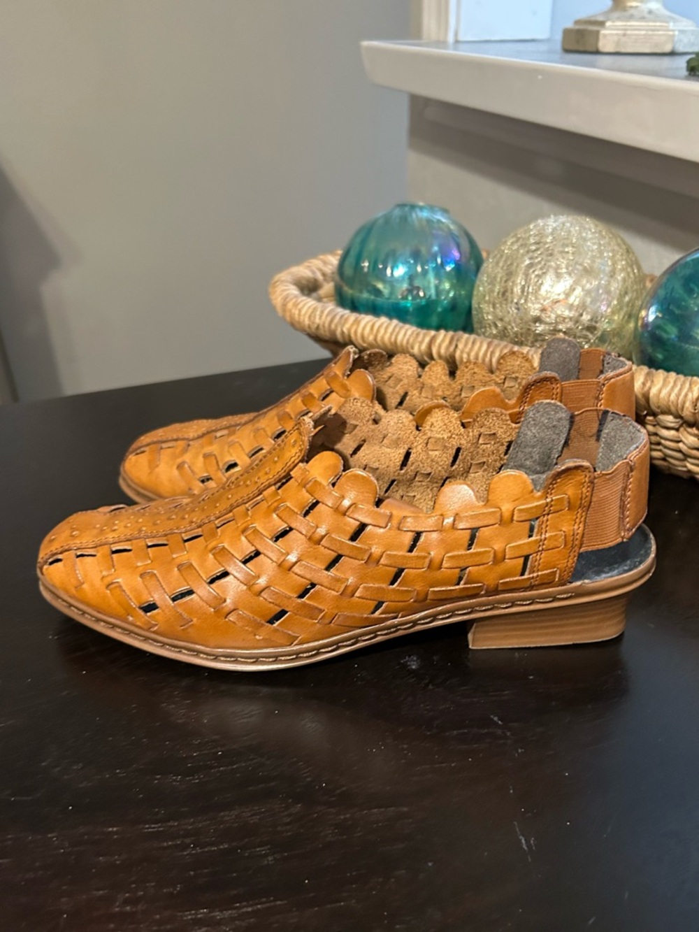 Rieker Anti-stress Tan Leather Woven Slingback Comfort  Shoes Size 39 - Picture 4 of 9
